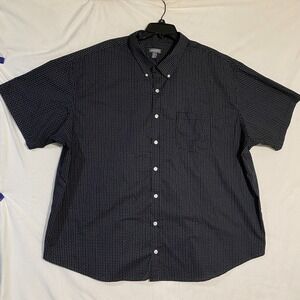 Y2K Van Heusen Button Down Shirt Mens 4XL Black Geometric Short Sleeve Classic